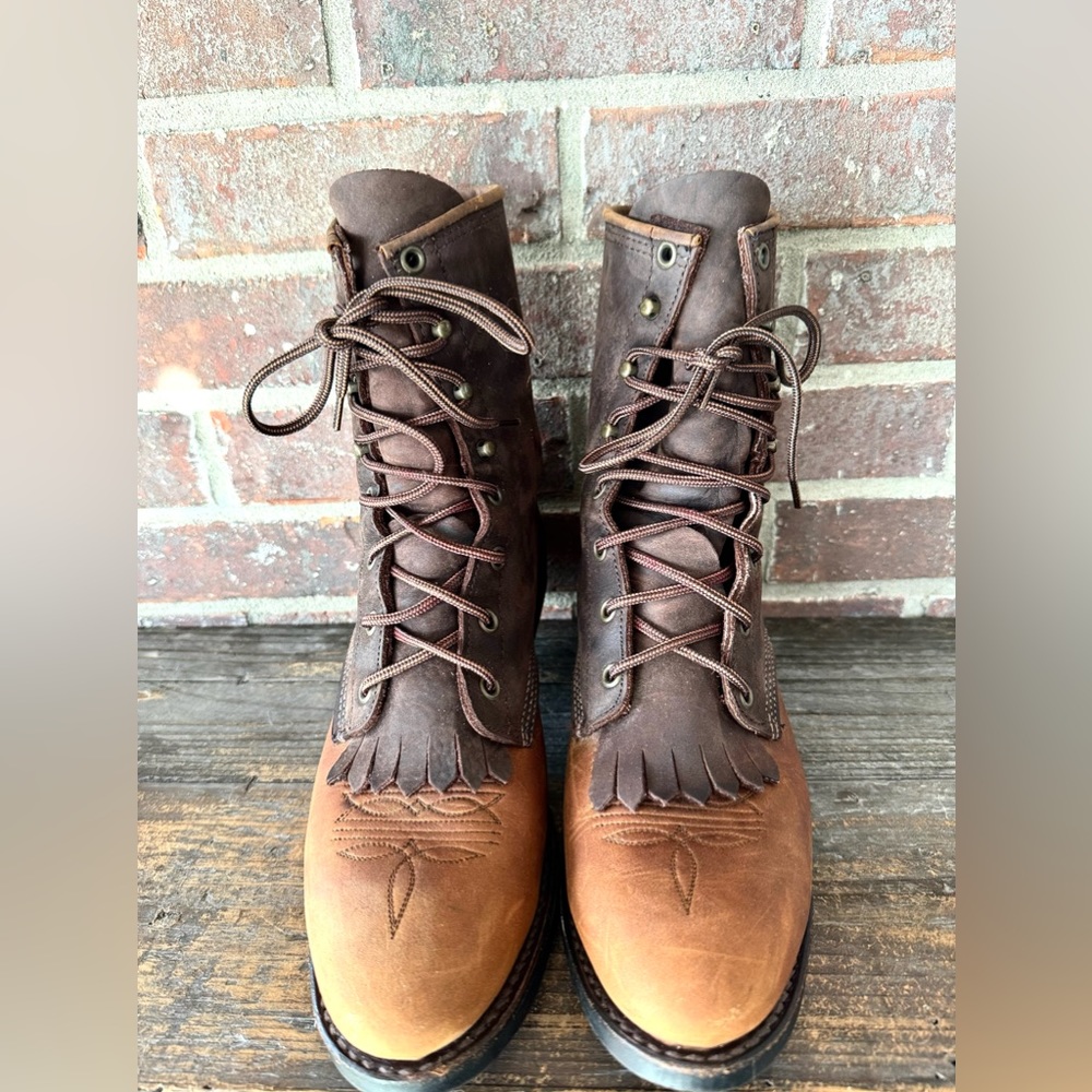 Vintage Abilene Western Packer Kiltie Tooer Two Tone Leather Boots Size 8D - Picture 3 of 11